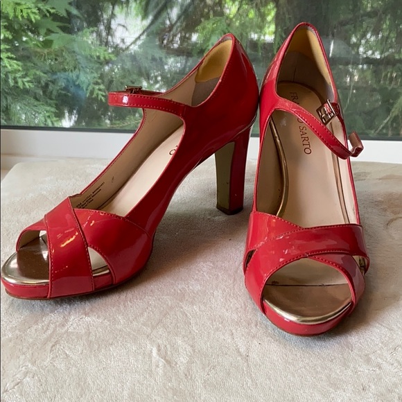Franco Sarto Coral Red Patent Heels - Picture 1 of 5